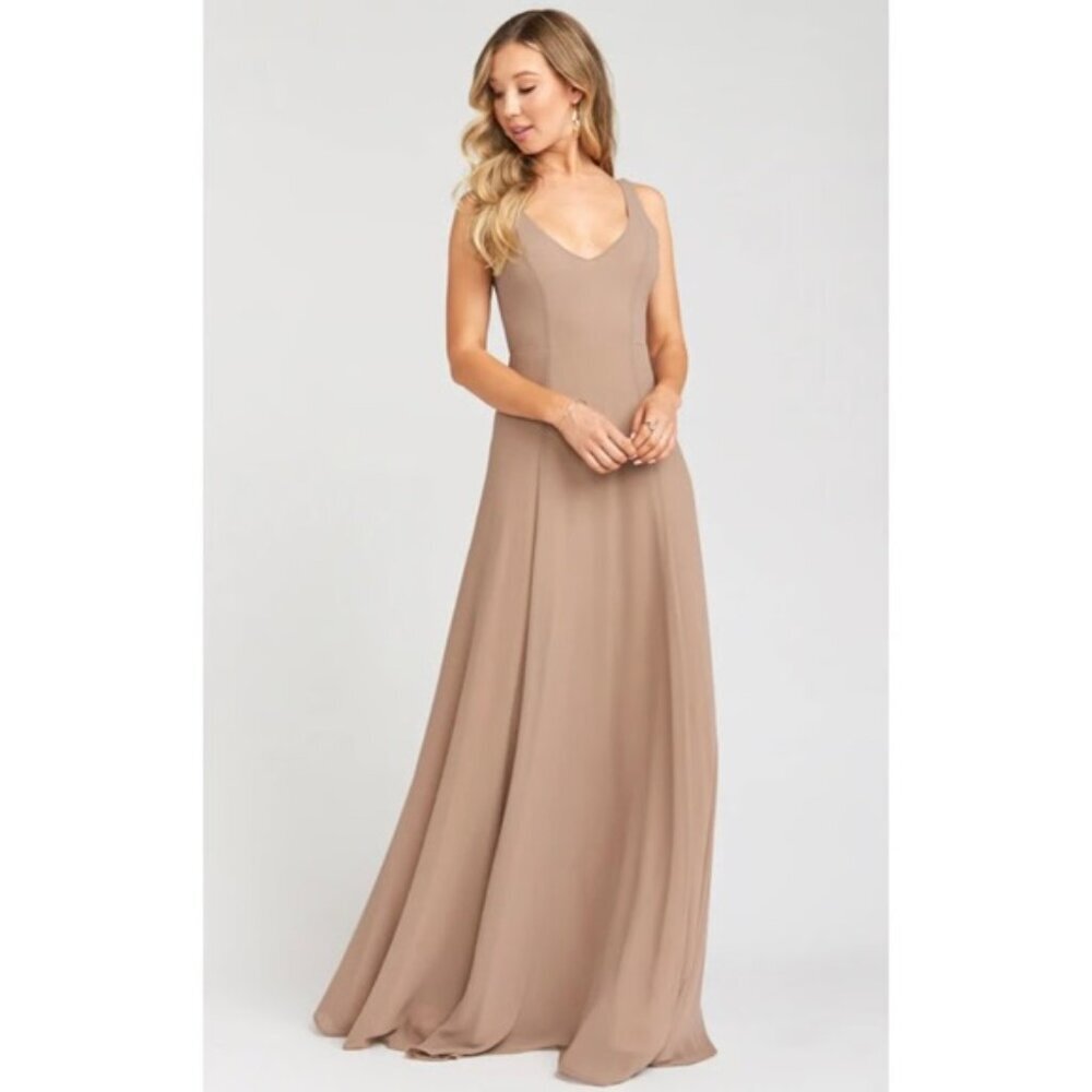 Show Me Your MuMu Jenn Maxi Dress Dune Beige Chiffon Bridal Party Dress